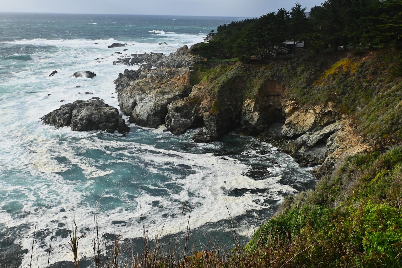Waves breaking against the California coast